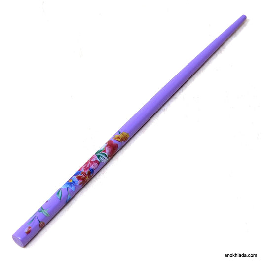 Flower Print Purple Wooden Juda Stick/Bun Stick - (99-06A Juda Stick)