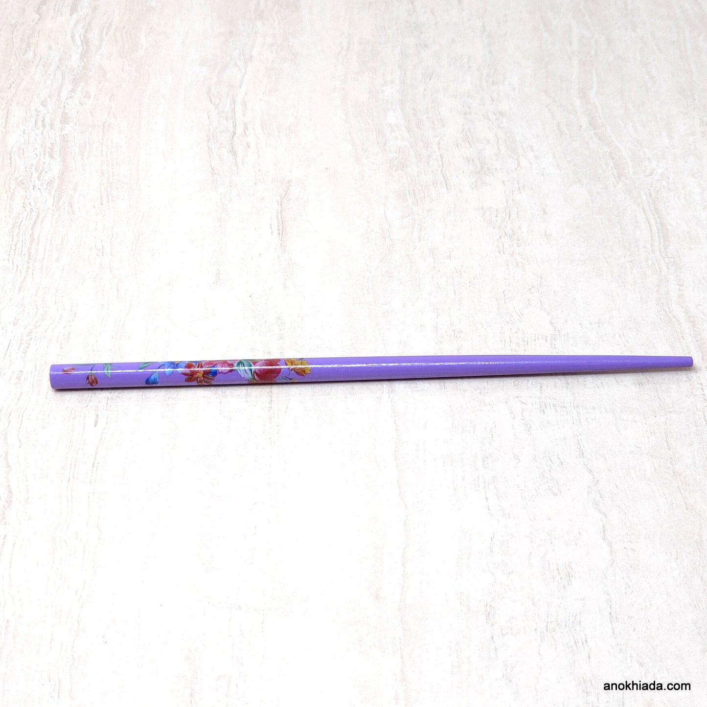 Flower Print Purple Wooden Juda Stick/Bun Stick - (99-06A Juda Stick)