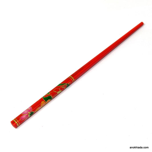 Anokhi Ada Flower Print Red Wooden Juda Stick/Bun Stick - (99-07A Juda Stick)