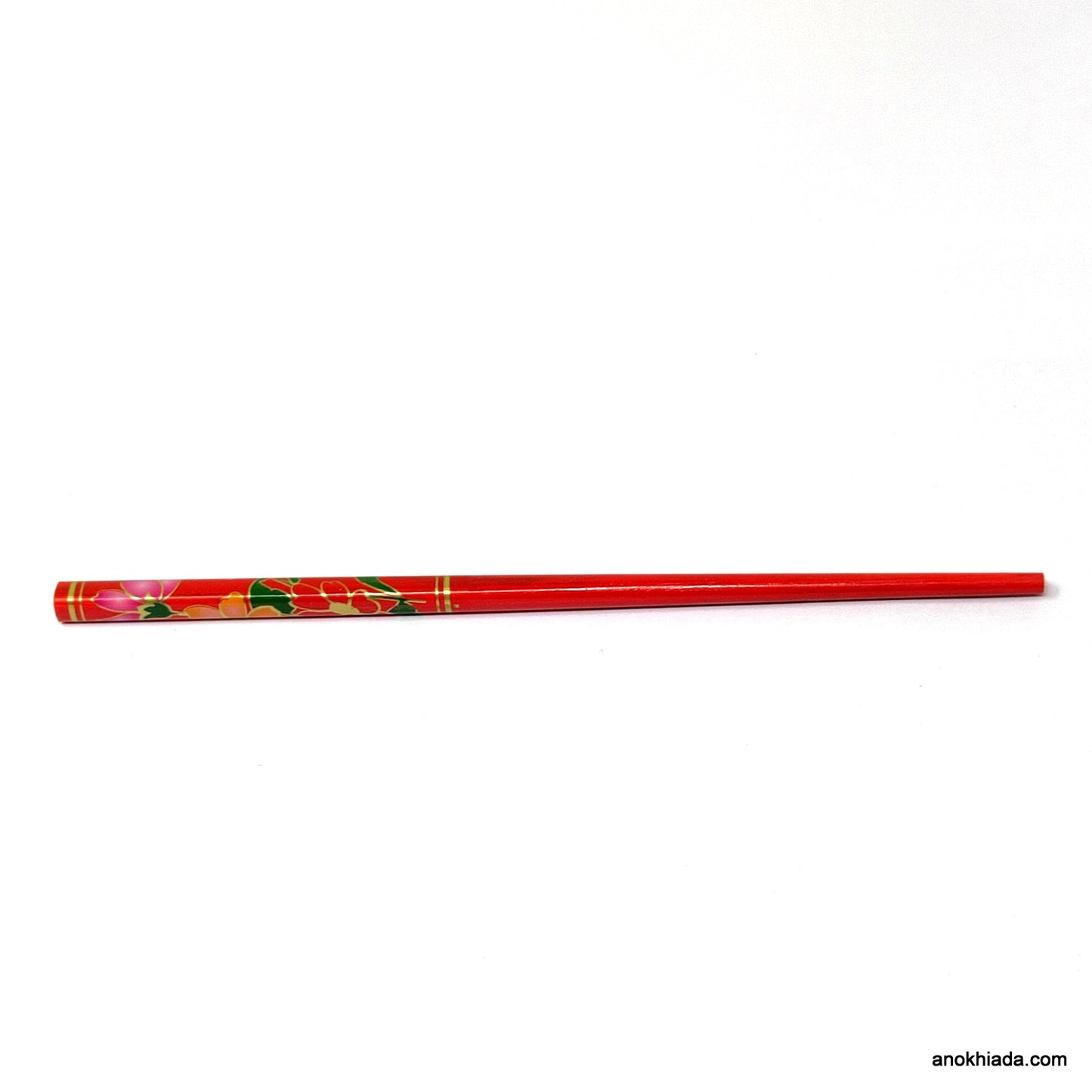 Anokhi Ada Flower Print Red Wooden Juda Stick/Bun Stick - (99-07A Juda Stick)