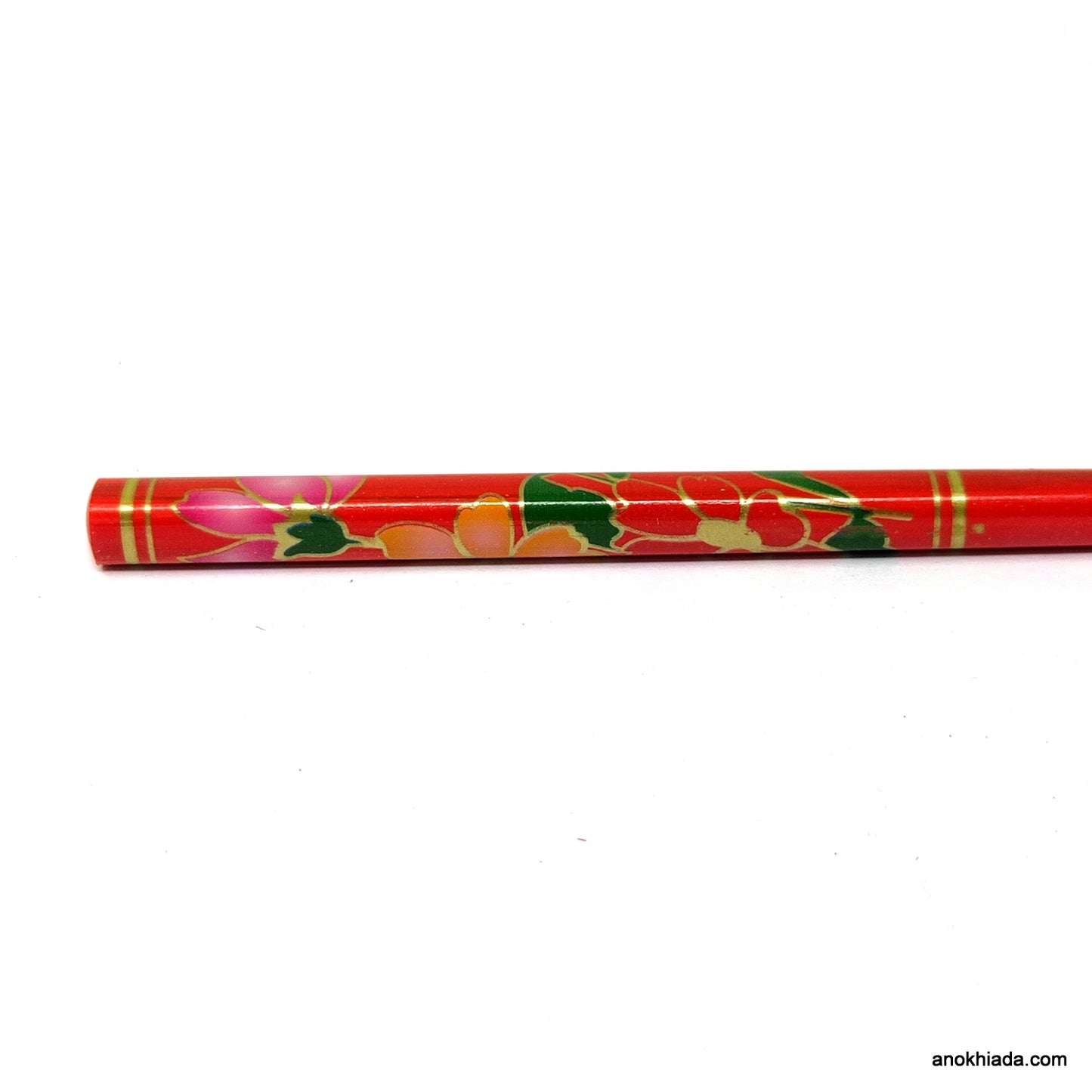 Anokhi Ada Flower Print Red Wooden Juda Stick/Bun Stick - (99-07A Juda Stick)