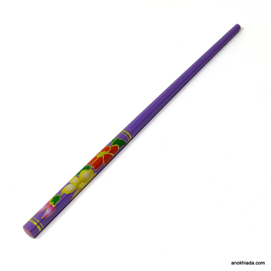 Anokhi Ada Flower Print Purple Wooden Juda Stick/Bun Stick - (99-07B Juda Stick)