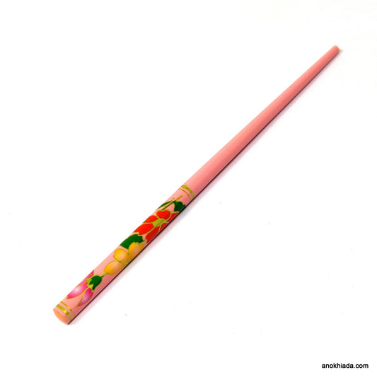 Anokhi Ada Flower Print Pink Wooden Juda Stick/Bun Stick - (99-07D Juda Stick)