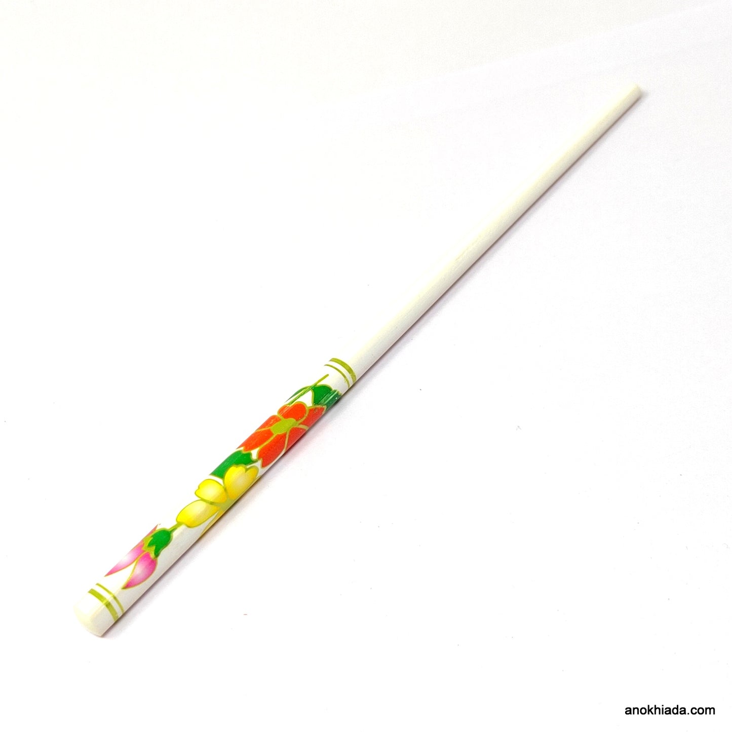 Anokhi Ada Flower Print White Wooden Juda Stick/Bun Stick - (99-07E Juda Stick)