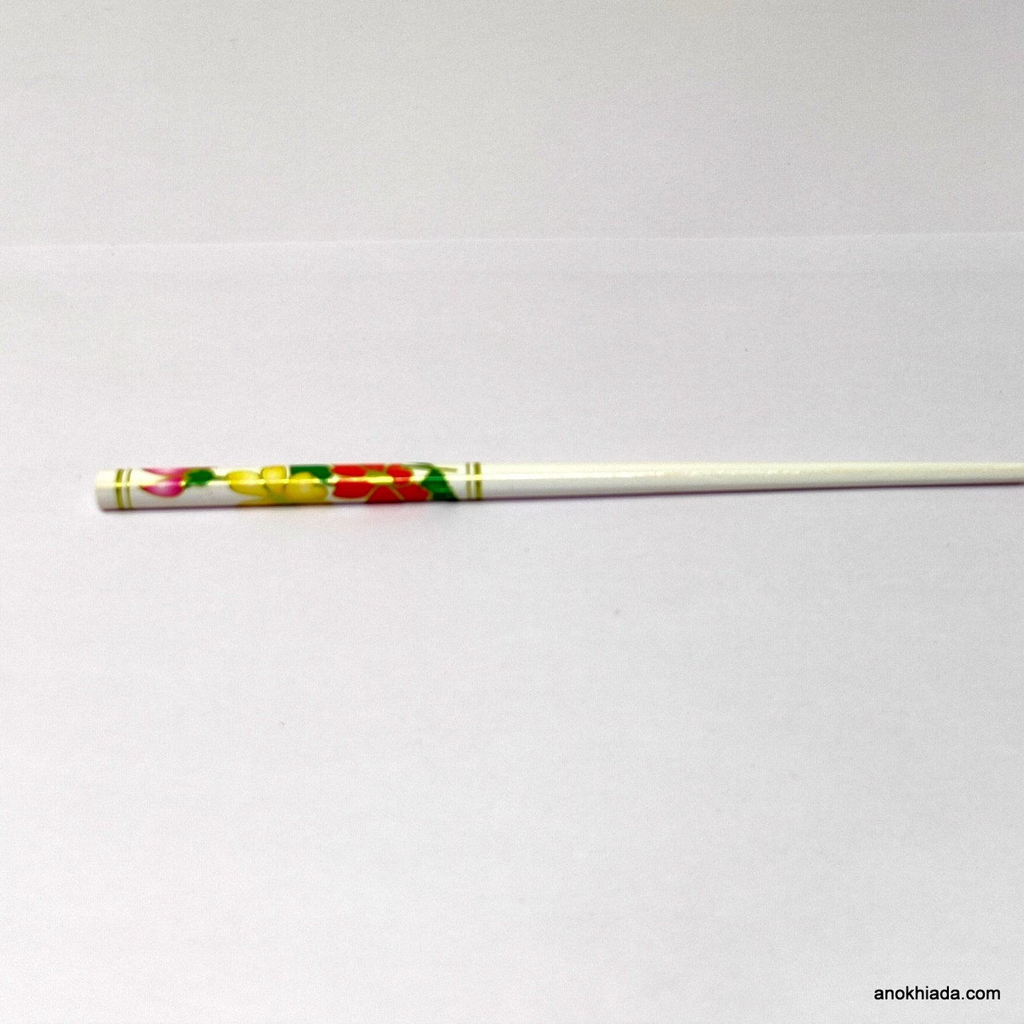 Anokhi Ada Flower Print White Wooden Juda Stick/Bun Stick - (99-07E Juda Stick)