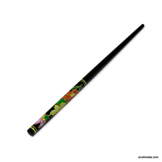 Anokhi Ada Flower Print Black Wooden Juda Stick/Bun Stick - (99-07F Juda Stick)