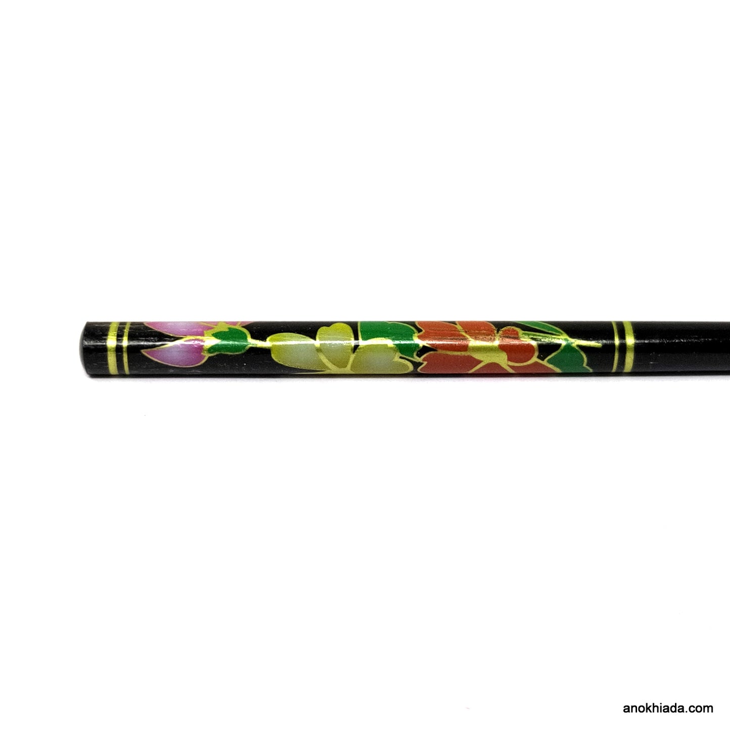 Anokhi Ada Flower Print Black Wooden Juda Stick/Bun Stick - (99-07F Juda Stick)
