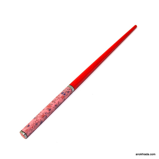 Anokhi Ada Flower Print Red Wooden Juda Stick/Bun Stick - (99-08A Juda Stick)