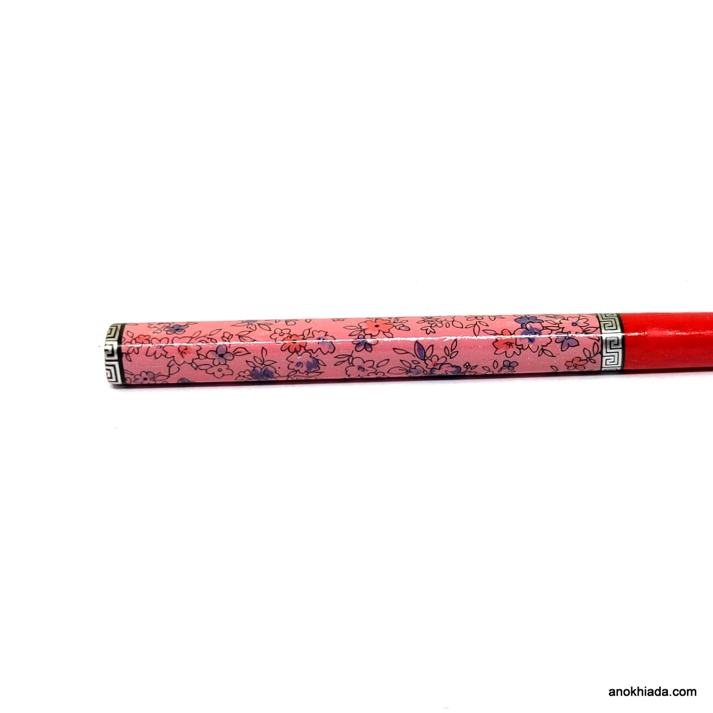 Anokhi Ada Flower Print Red Wooden Juda Stick/Bun Stick - (99-08A Juda Stick)