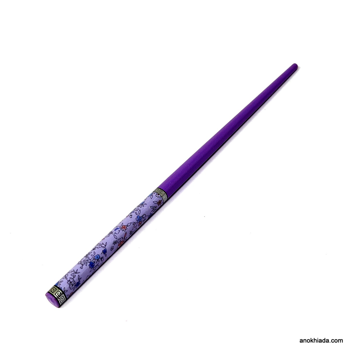 Anokhi Ada Flower Print Purple Wooden Juda Stick/Bun Stick - (99-08B Juda Stick)