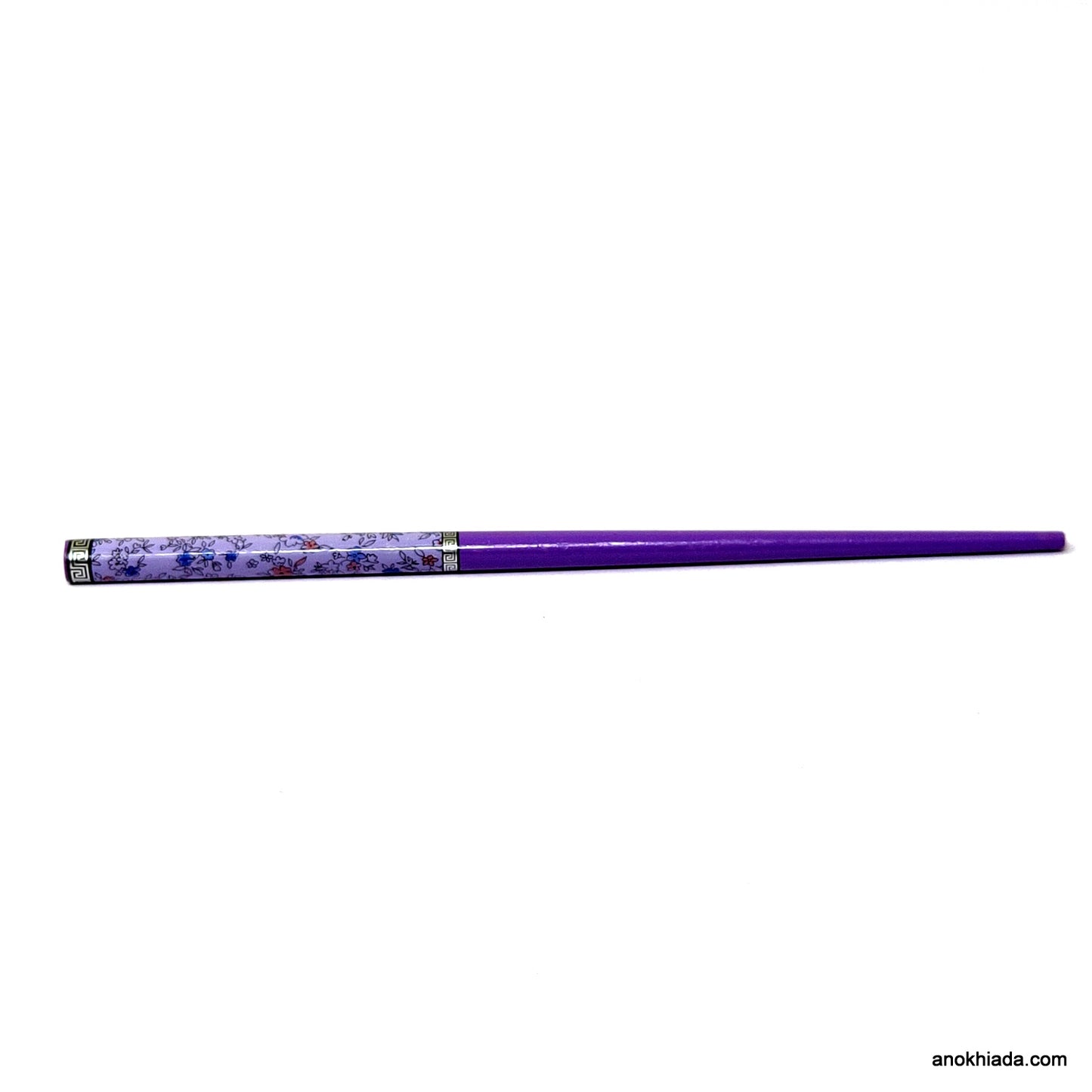 Anokhi Ada Flower Print Purple Wooden Juda Stick/Bun Stick - (99-08B Juda Stick)