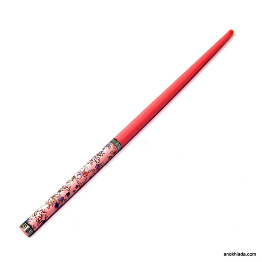 Anokhi Ada Flower Print Pink Wooden Juda Stick/Bun Stick - (99-08D Juda Stick)