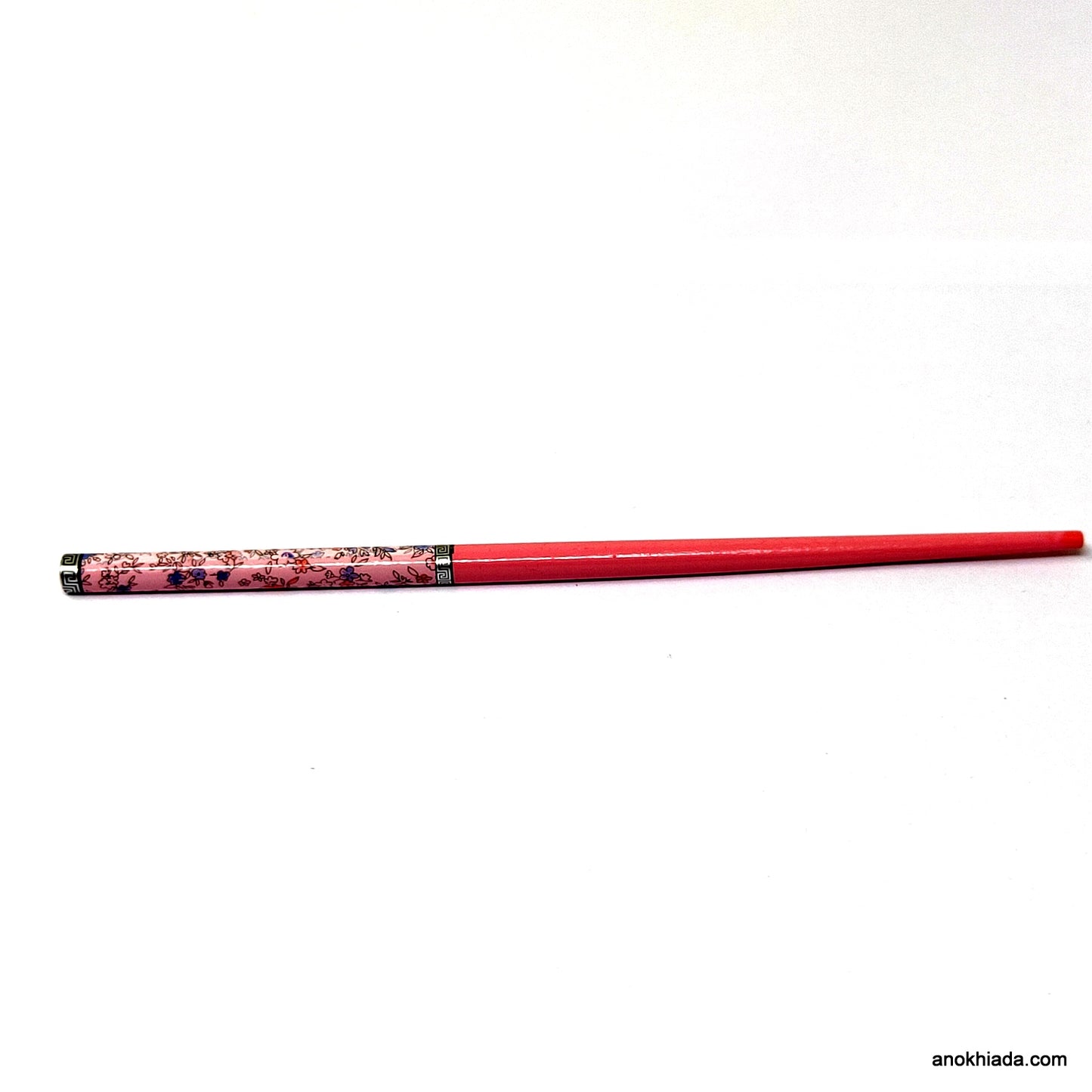 Anokhi Ada Flower Print Pink Wooden Juda Stick/Bun Stick - (99-08D Juda Stick)
