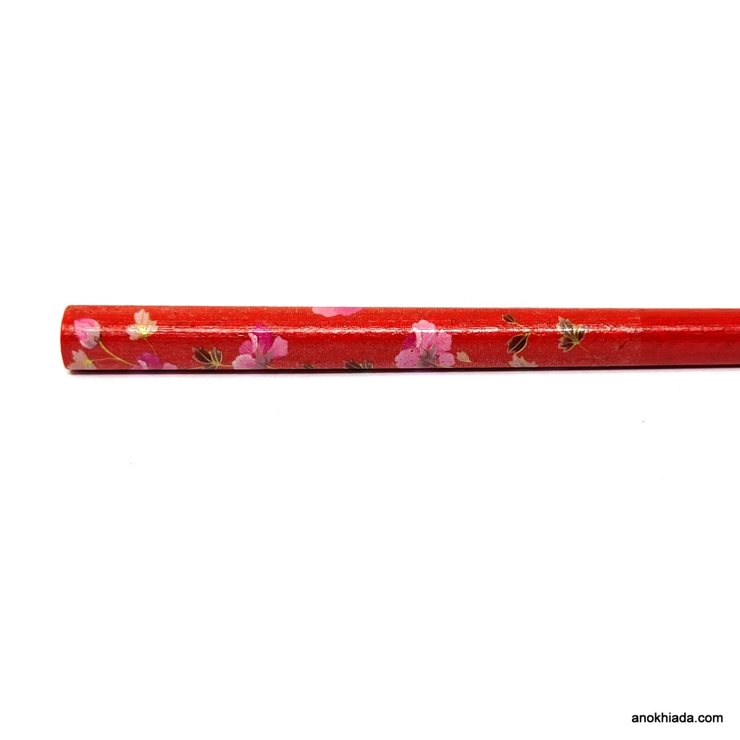 Anokhi Ada Flower Print Red Wooden Juda Stick/Bun Stick - (99-09A Juda Stick)