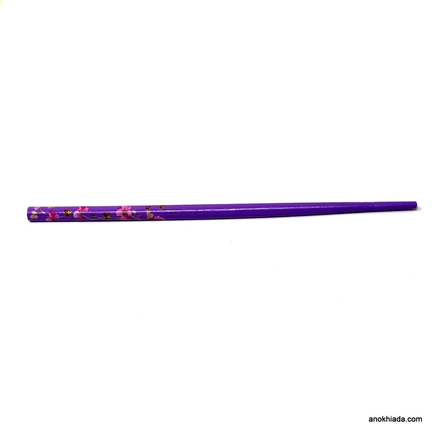 Anokhi Ada Flower Print Purple Wooden Juda Stick/Bun Stick - (99-09B Juda Stick)