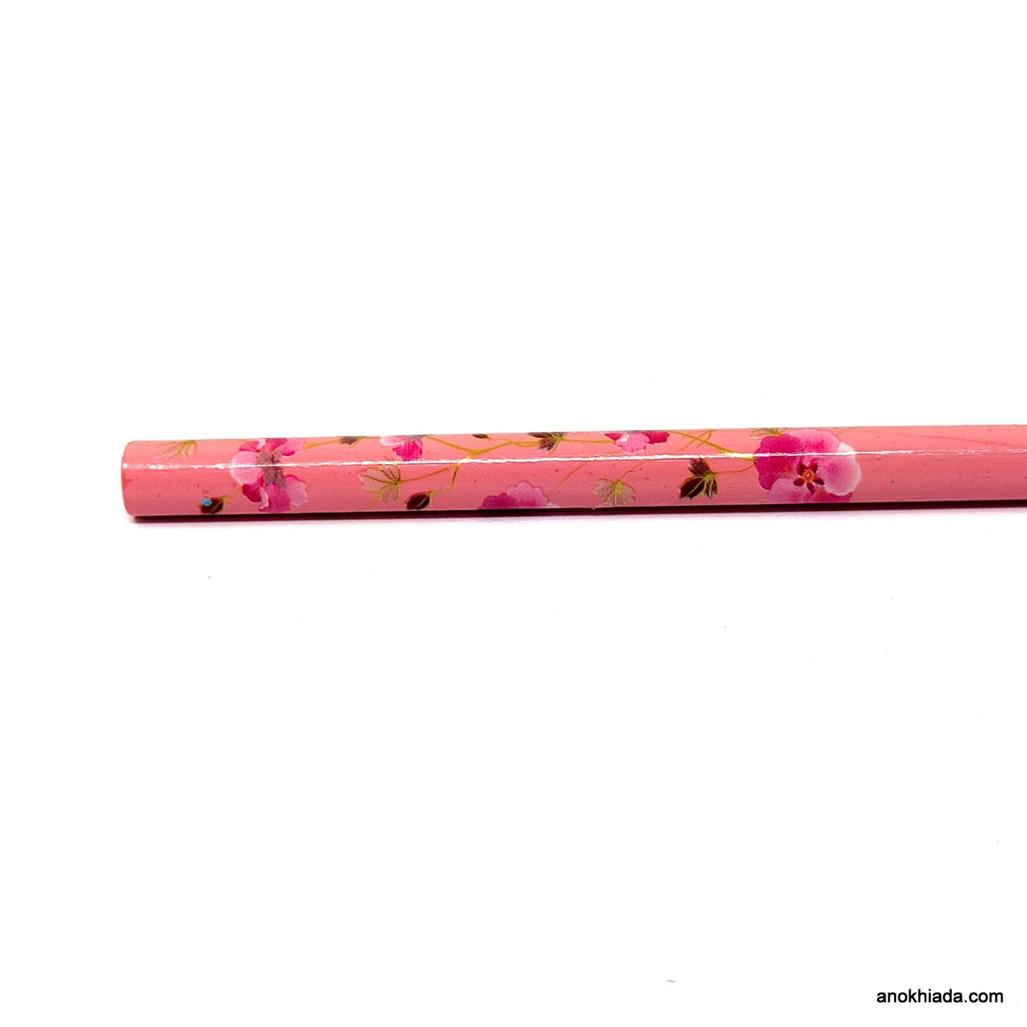 Anokhi Ada Flower Print Pink Wooden Juda Stick/Bun Stick - (99-09D Juda Stick)