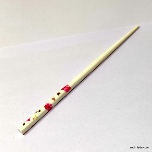 Anokhi Ada Flower Print White Wooden Juda Stick/Bun Stick - (99-09E Juda Stick)