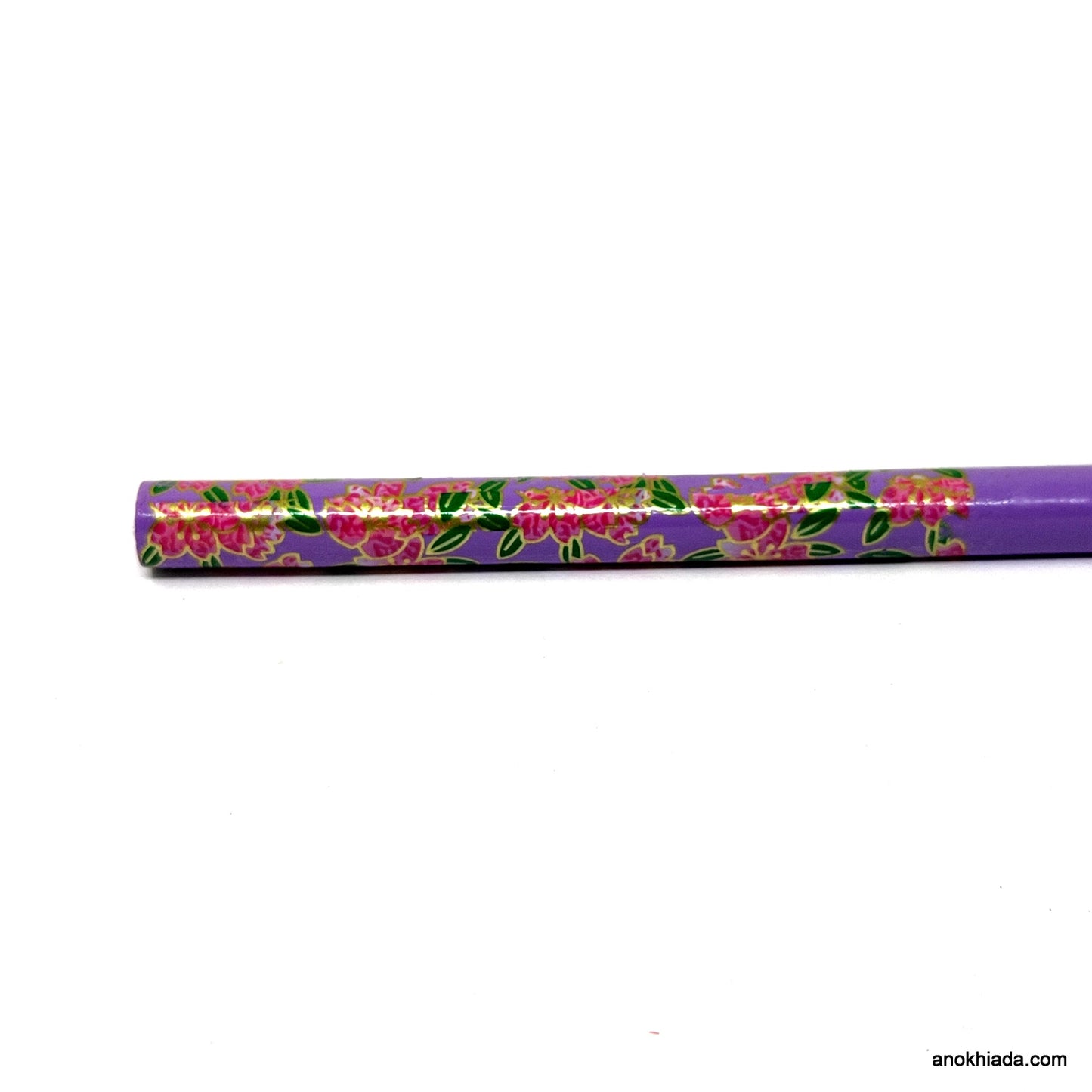 Anokhi Ada Flower Print Purple Wooden Juda Stick/Bun Stick - (99-10B Juda Stick)