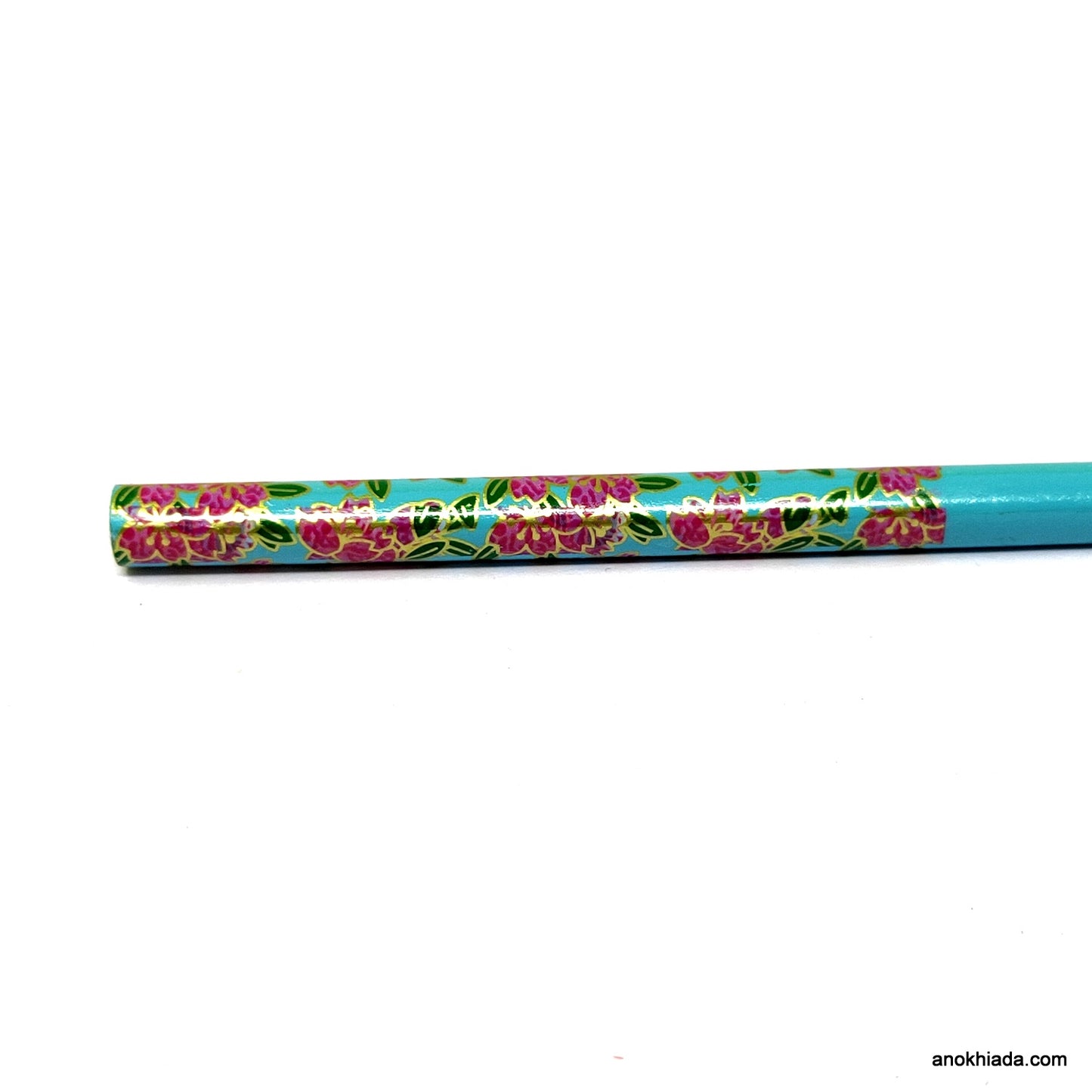 Anokhi Ada Flower Print Blue Wooden Juda Stick/Bun Stick - (99-10C Juda Stick)
