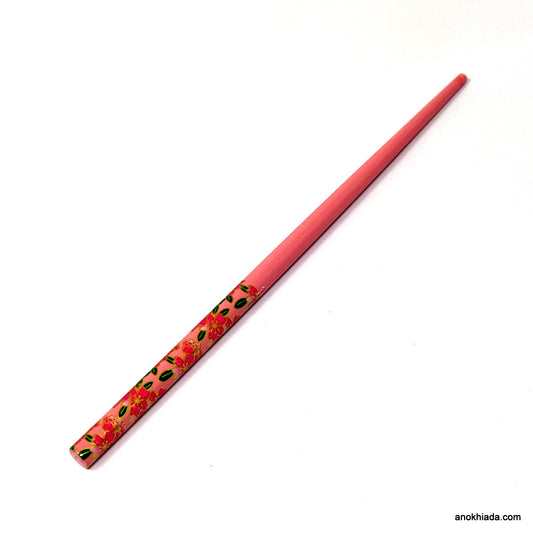 Anokhi Ada Flower Print Pink Wooden Juda Stick/Bun Stick - (99-10D Juda Stick)