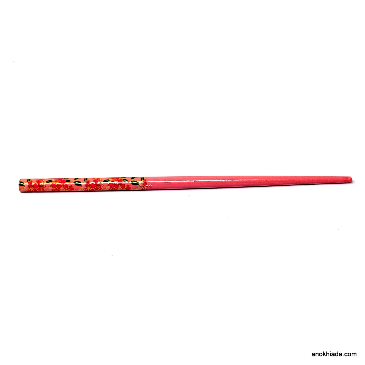 Anokhi Ada Flower Print Pink Wooden Juda Stick/Bun Stick - (99-10D Juda Stick)