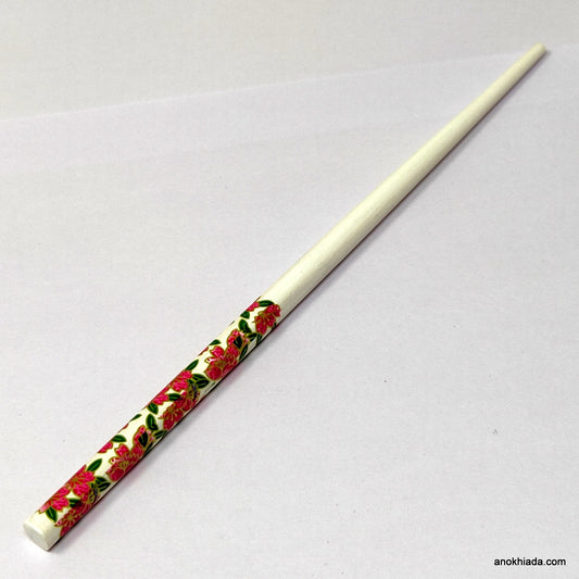 Anokhi Ada Flower Print White Wooden Juda Stick/Bun Stick - (99-10E Juda Stick)