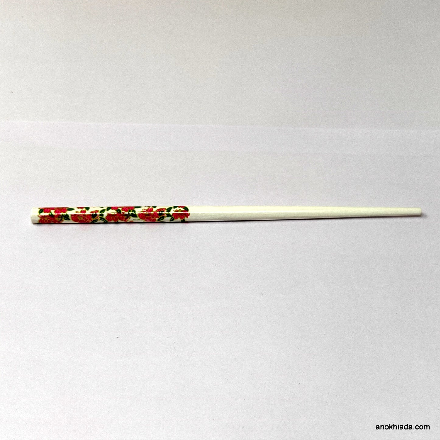 Anokhi Ada Flower Print White Wooden Juda Stick/Bun Stick - (99-10E Juda Stick)