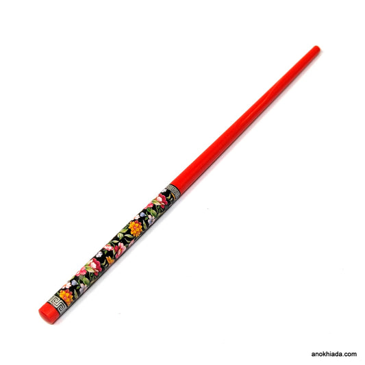 Anokhi Ada Flower Print Red Wooden Juda Stick/Bun Stick - (99-11A Juda Stick)