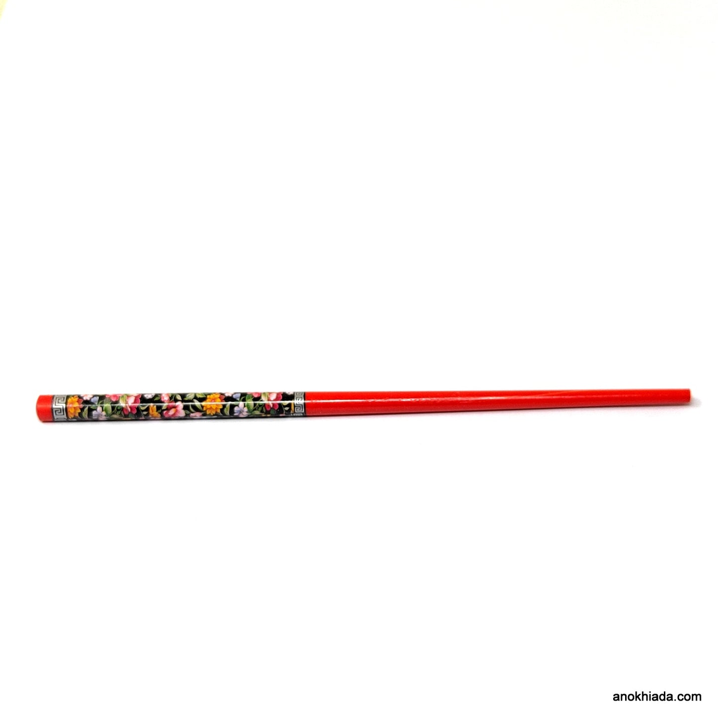 Anokhi Ada Flower Print Red Wooden Juda Stick/Bun Stick - (99-11A Juda Stick)