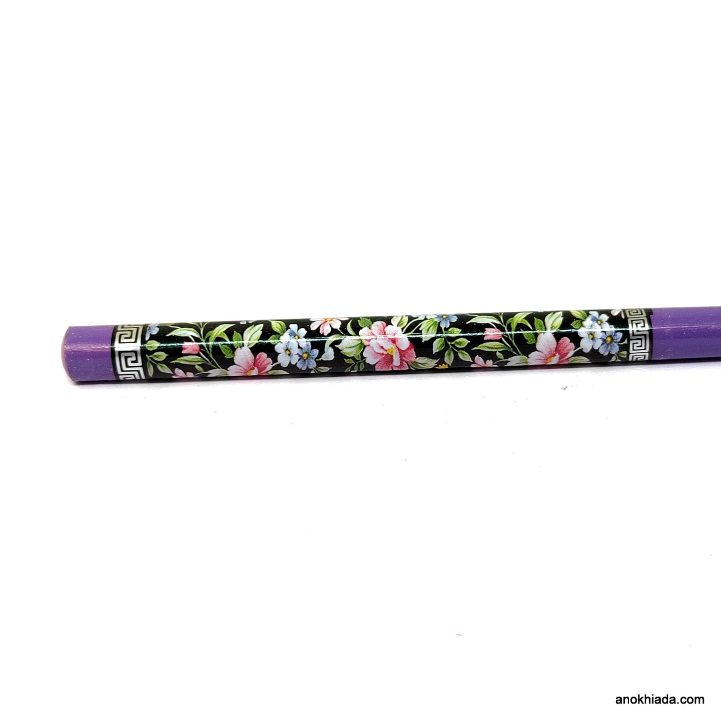 Anokhi Ada Flower Print Purple Wooden Juda Stick/Bun Stick - (99-11B Juda Stick)