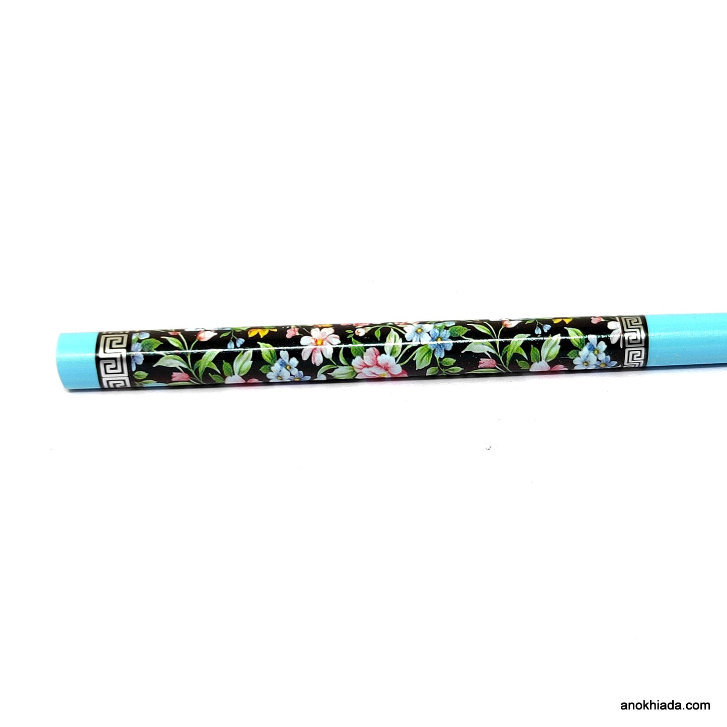 Anokhi Ada Flower Print Blue Wooden Juda Stick/Bun Stick - (99-11C Juda Stick)