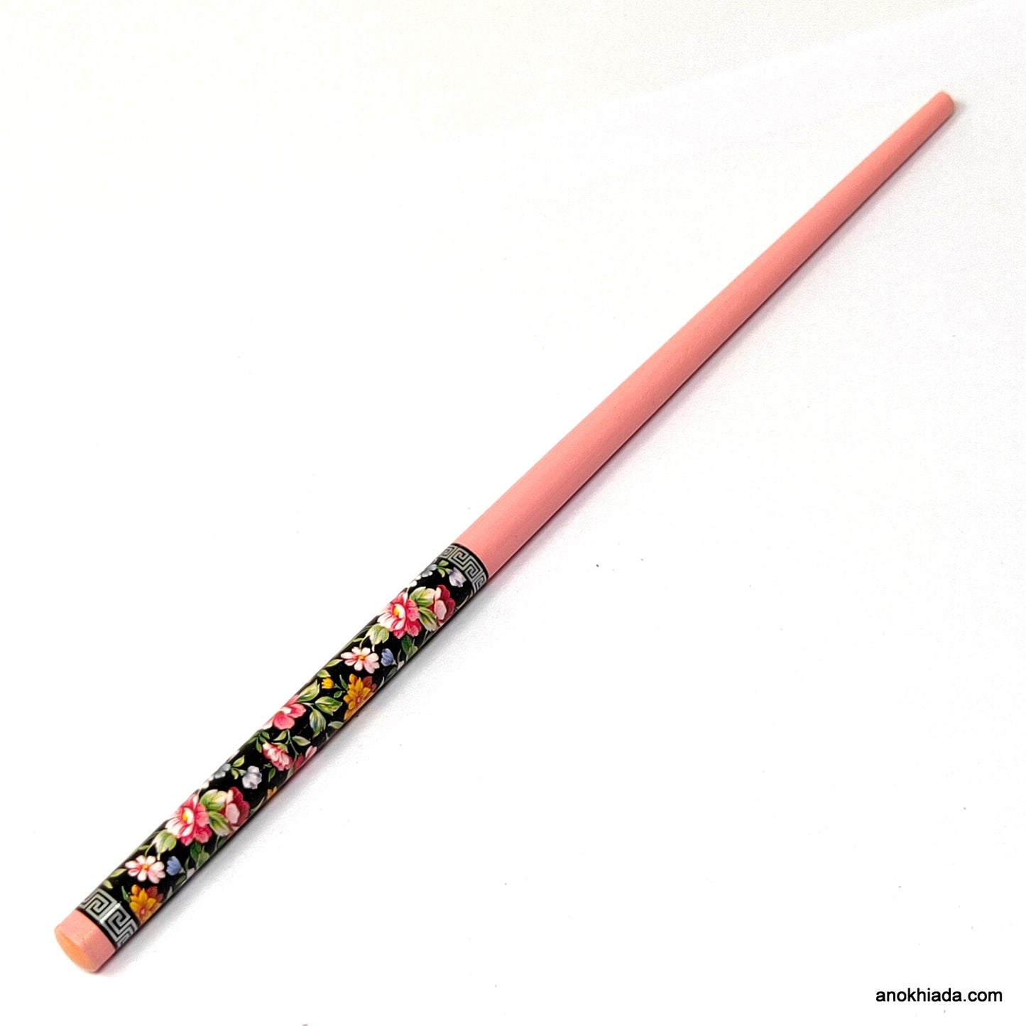 Anokhi Ada Flower Print Pink Wooden Juda Stick/Bun Stick - (99-11D Juda Stick)