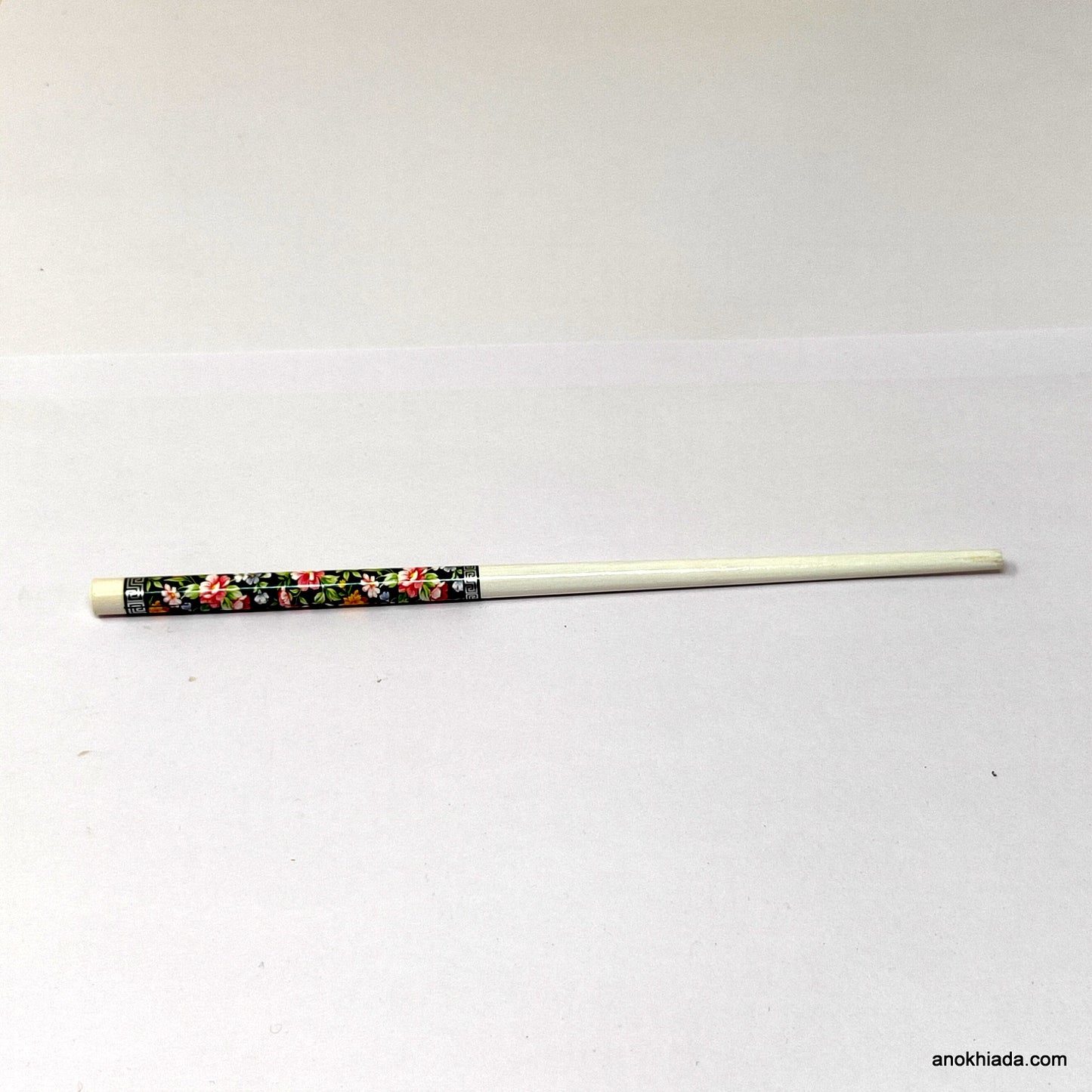 Anokhi Ada Flower Print White Wooden Juda Stick/Bun Stick - (99-11E Juda Stick)