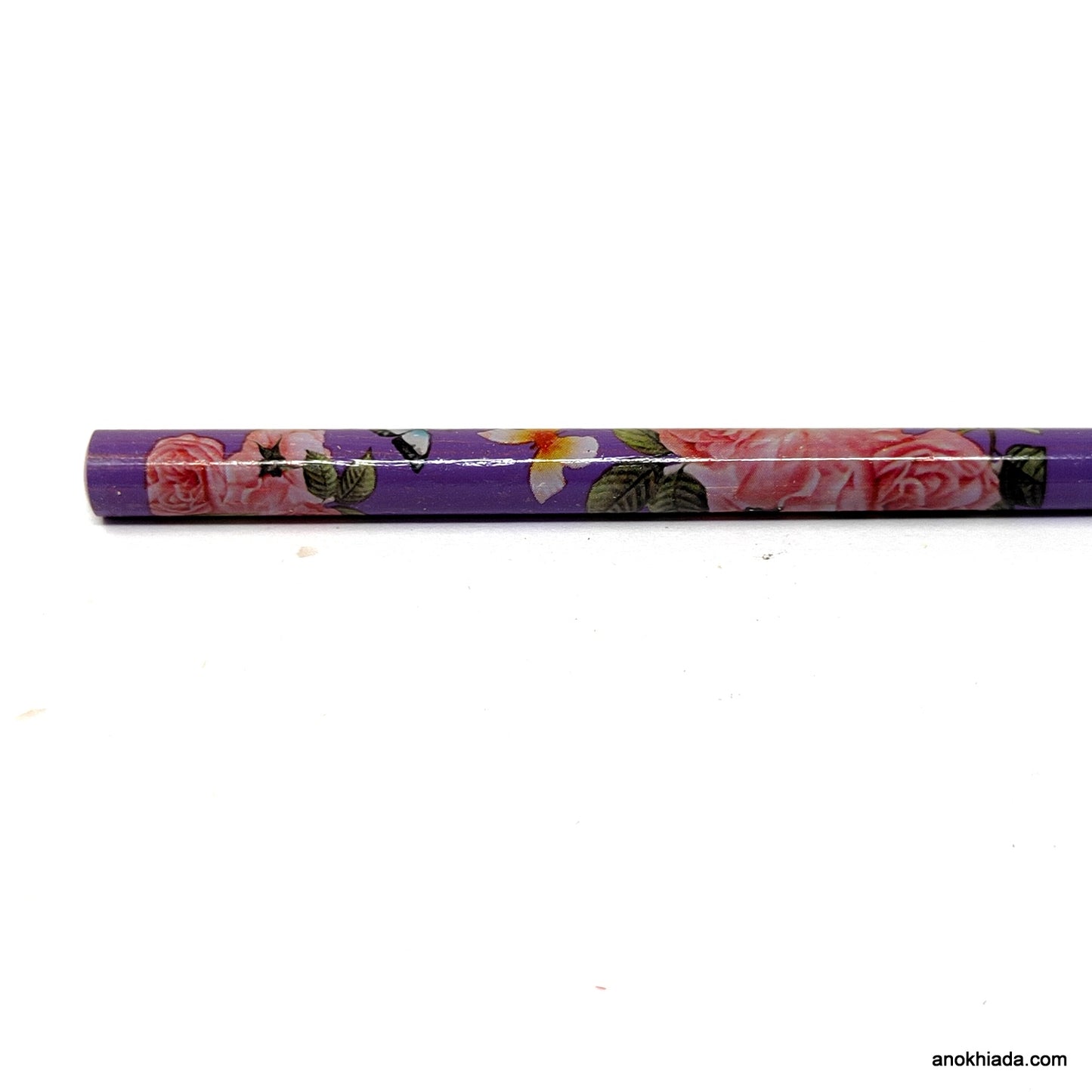 Anokhi Ada Flower Print Purple Wooden Juda Stick/Bun Stick - (99-12B Juda Stick)