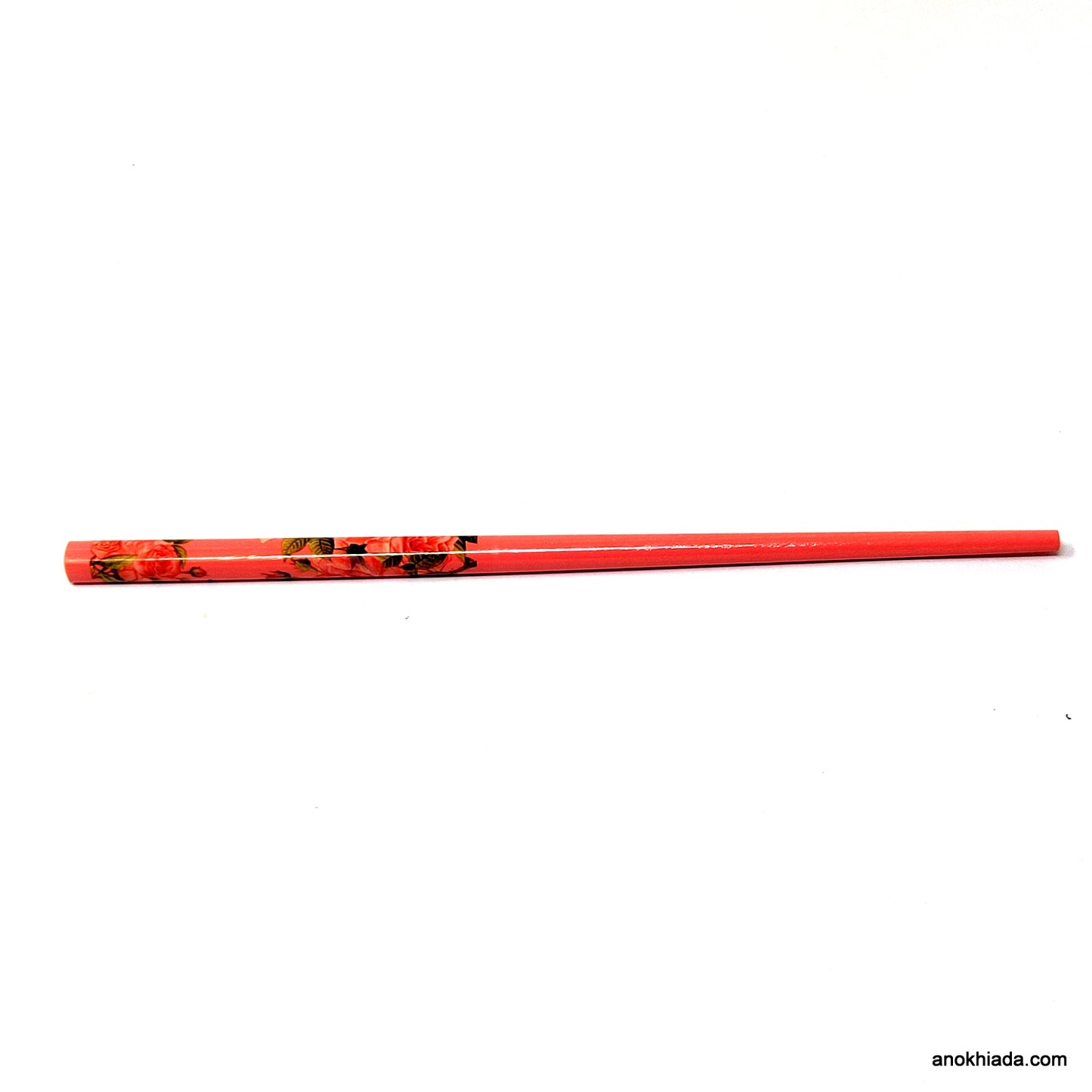 Anokhi Ada Flower Print Pink Wooden Juda Stick/Bun Stick - (99-12D Juda Stick)