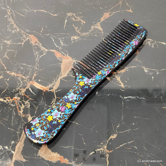 Anokhi Ada Plastic Floral Print Comb, 9-inch, Black (Comb-002)