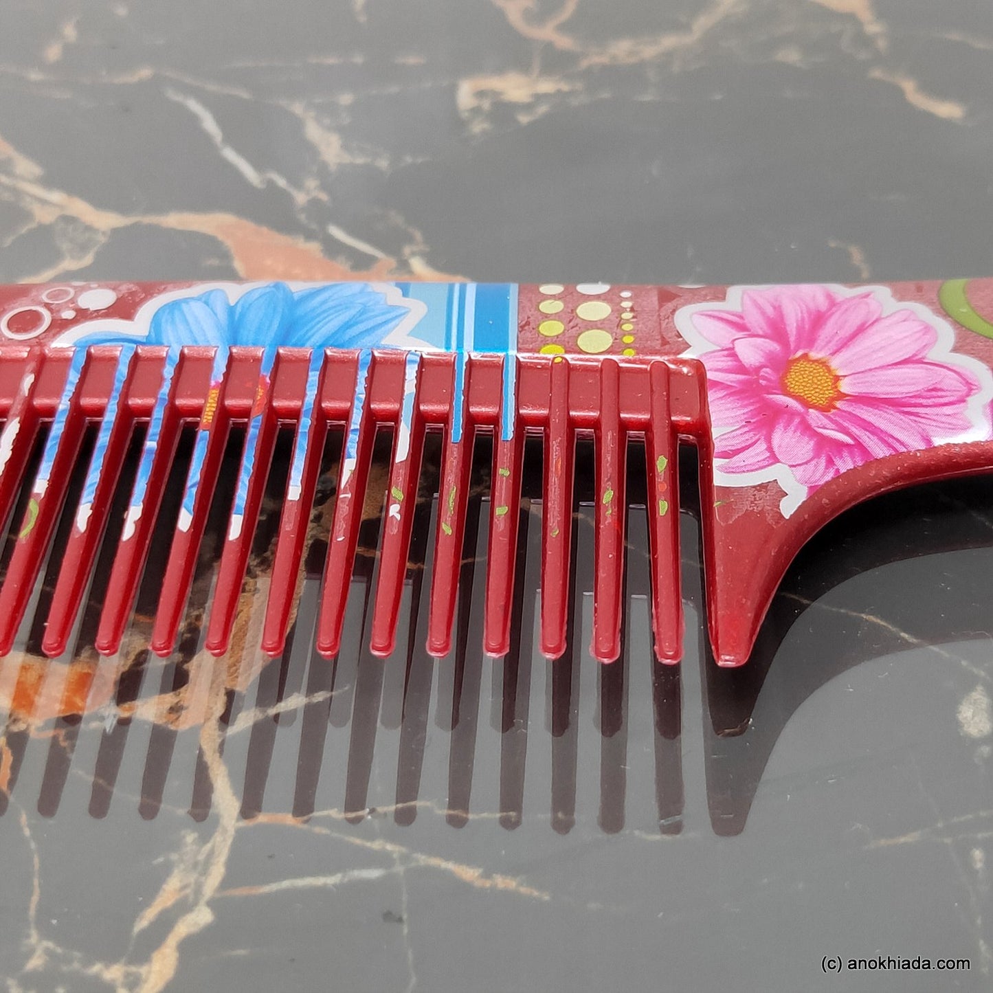 Anokhi Ada Plastic Floral Print Comb, 9-inch, Maroon (Comb-007)