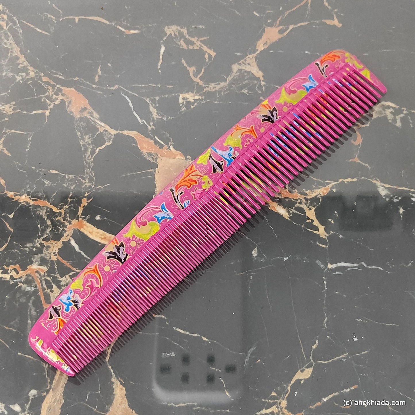 Anokhi Ada Plastic Floral Print Comb, 9-inch, Pink (Comb-026)