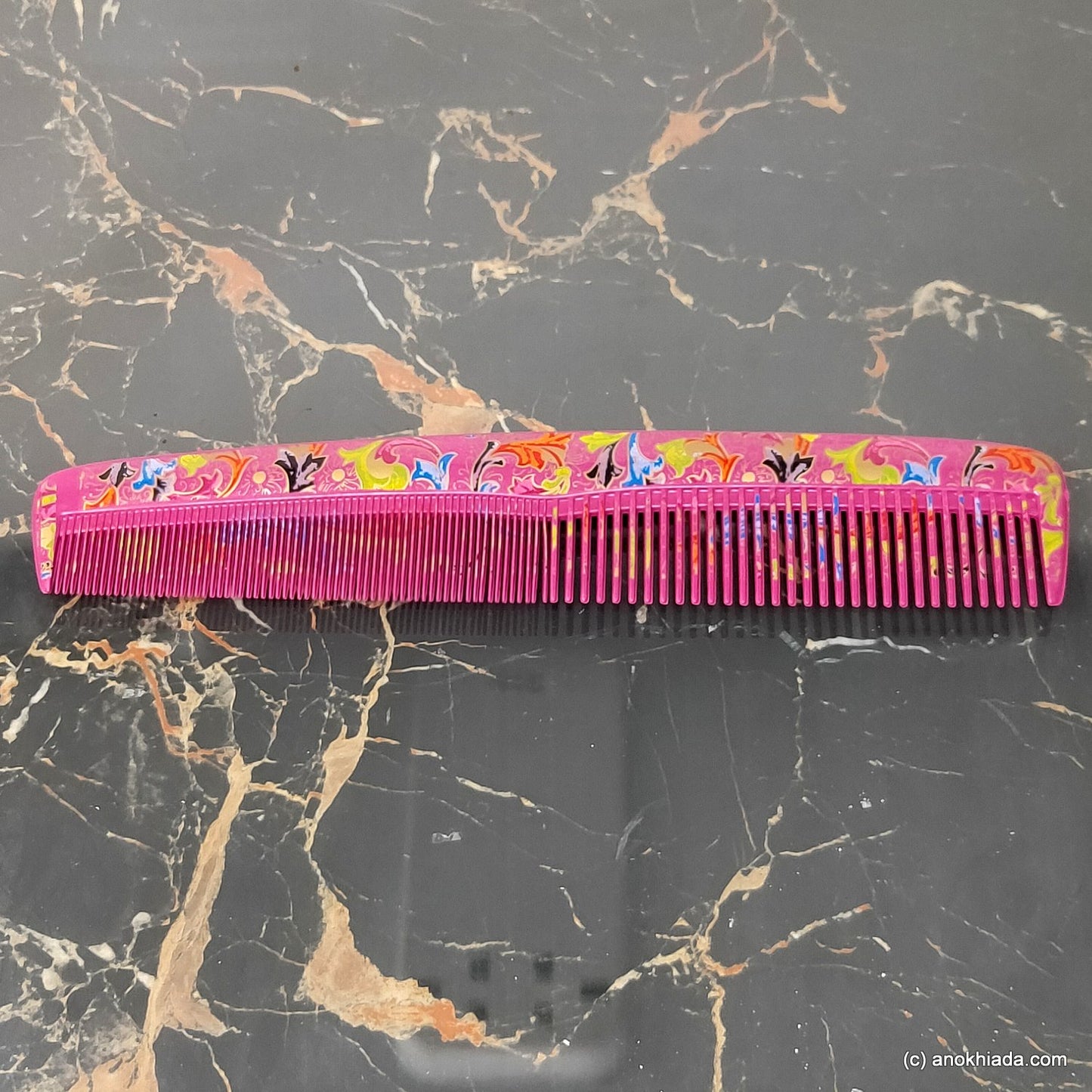 Anokhi Ada Plastic Floral Print Comb, 9-inch, Pink (Comb-026)