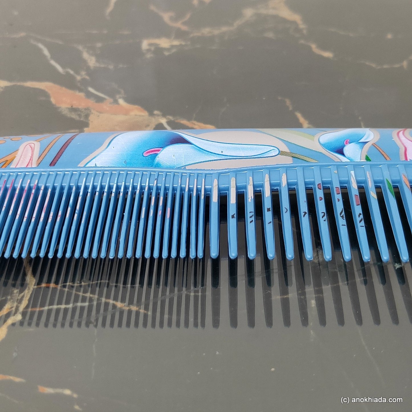 Anokhi Ada Plastic Leaf Print Comb, 9-inch, Blue (Comb-027)