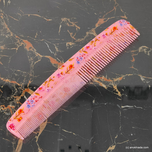 Anokhi Ada Plastic Floral Print Comb, 9-inch, Peach (Comb-028)