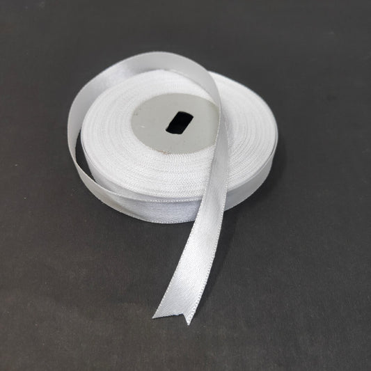 Anokhi Ada 12.5mm (Half inch) White Colour Double Side Satin Ribbon (Ribbon-069)