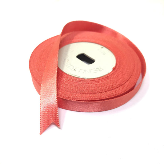 Anokhi Ada 12.5mm (Half inch) Coral Pink Colour Double Side Satin Ribbon (Ribbon-078)
