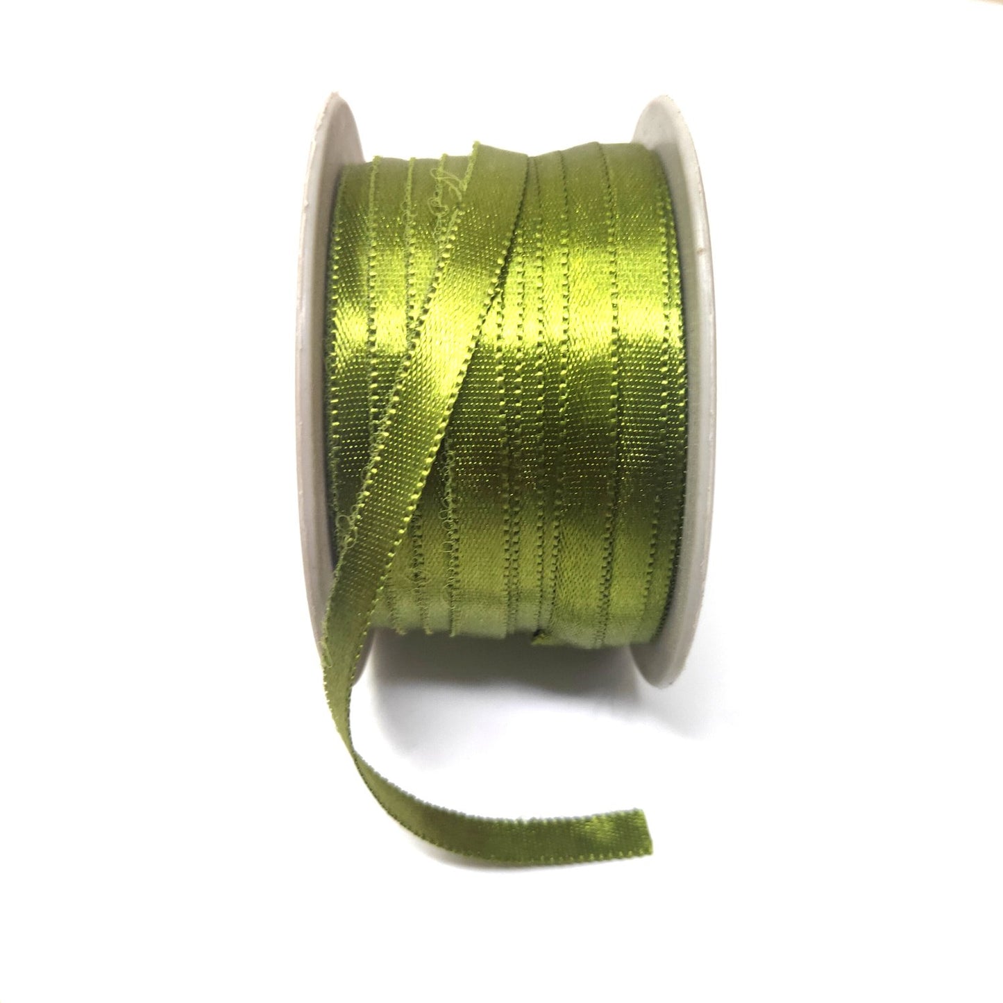 Anokhi Ada 6.5mm (Quarter inch) Olive Green Double Side Satin Ribbon (Ribbon-086)