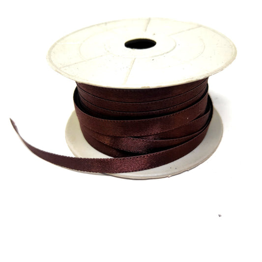 Anokhi Ada 6.5mm (Quarter inch) Brown Double Side Satin Ribbon (Ribbon-088)