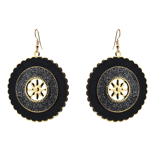 Anokhi ADA Round Dangle & Drop Earring for Girls and Women (One Pair of Earrings, Black) -AP-34