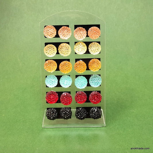 Anokhi Ada Round Crystal Stud Earrings for Girls and Women (Multi-Colour, Pack of 12 Pairs)-AQ-02