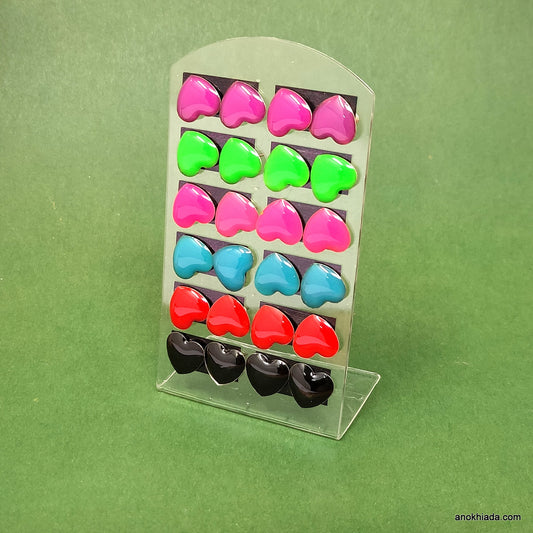 Anokhi Ada Heart Stud Earrings for Girls and Women (Multi-Colour, Pack of 12 Pairs)-AQ-03