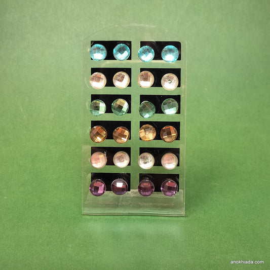 Anokhi Ada Round Crystal Stud Earrings for Girls and Women (Multi-Colour, Pack of 12 Pairs)-AQ-04