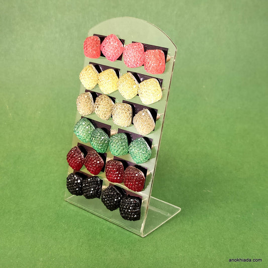 Anokhi Ada Square Crystal Stud Earrings for Girls and Women (Multi-Colour, Pack of 12 Pairs)-AQ-05